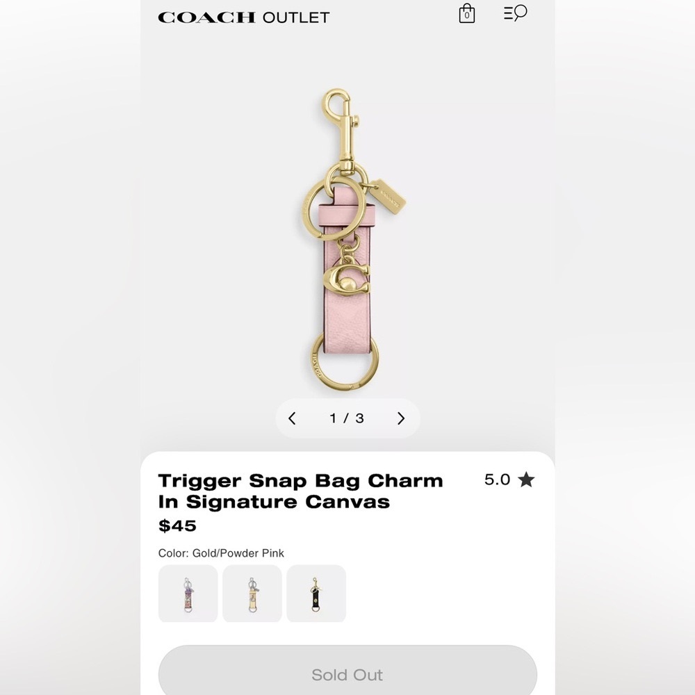 Coach Pink Leather Keychain/ trigger snap bag charm